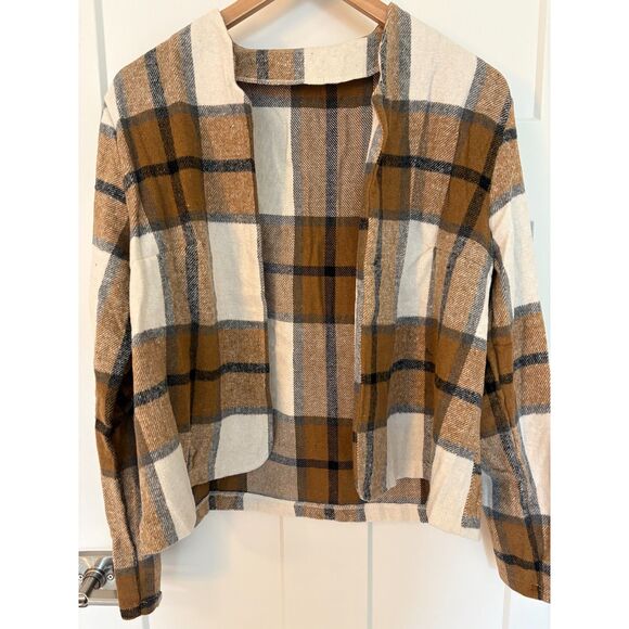 Women’s Plaid Khaki Crop Shacket Notch Collar Jacket Size XL New - Picture 3 of 10
